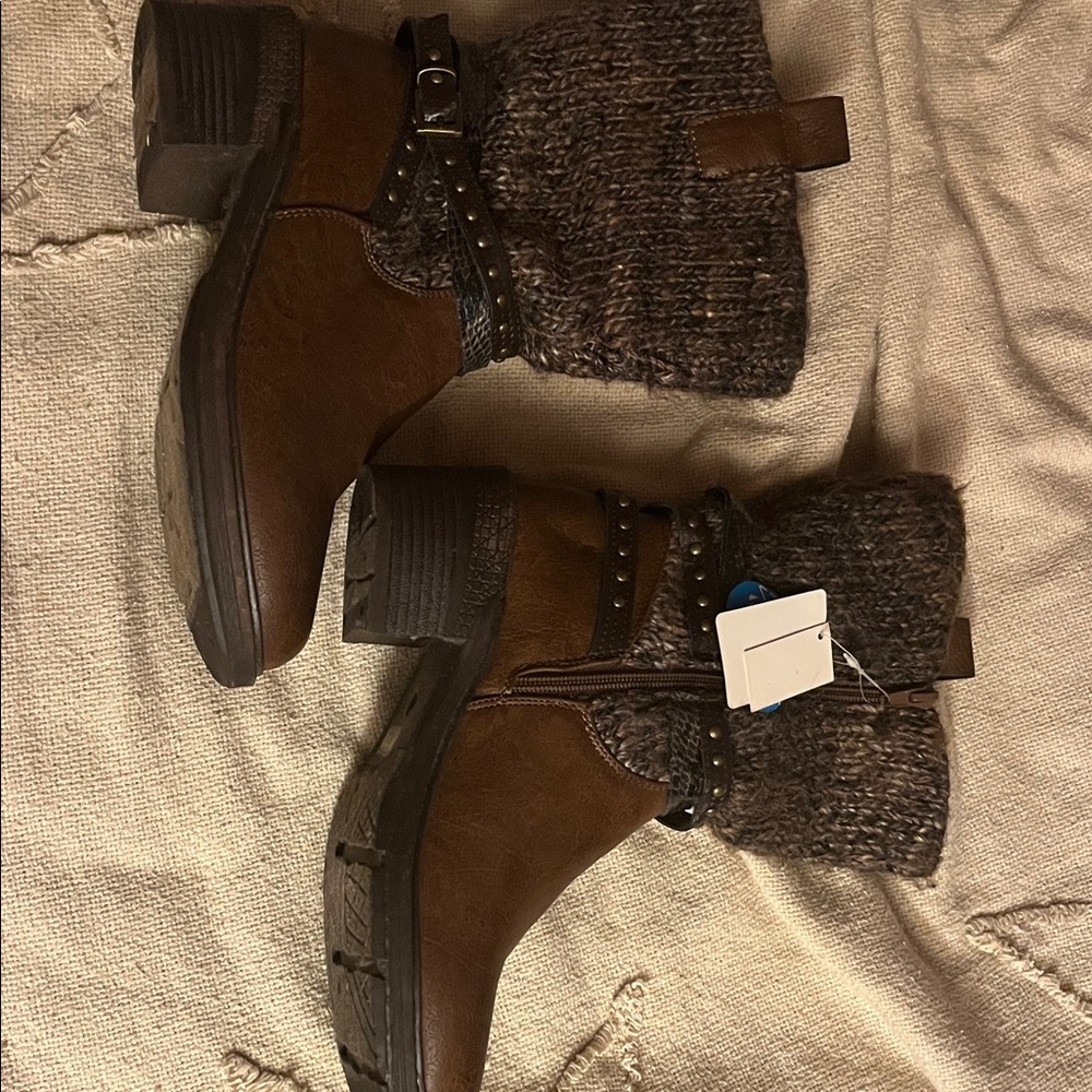 Muk Luks Brown Ankle Boots with Knit Cuff
